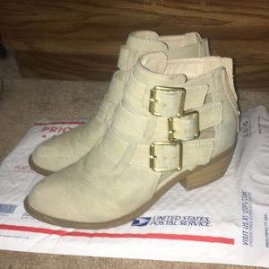 Tan buckle booties